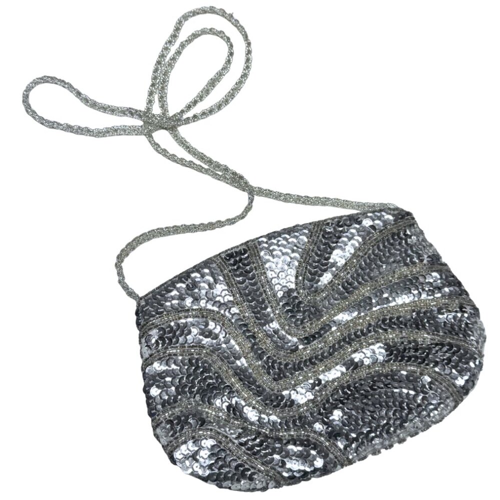 Vintage Carla Marchi Silver Sequin Evening Purse Crossbody Bag